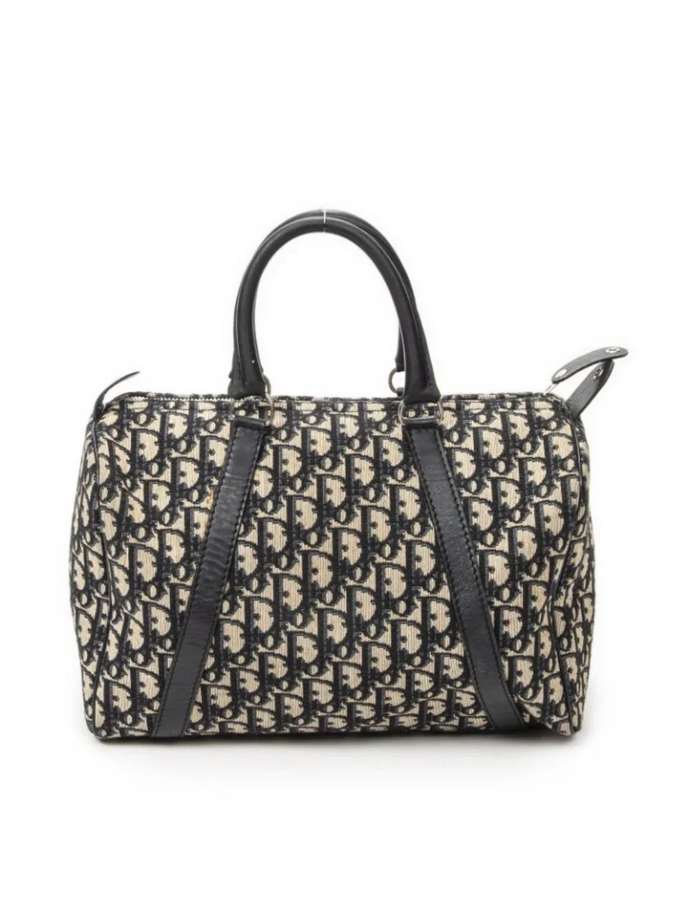 ★SOLD★ Dior Vintage Small Boston Navy Beige Trotter Pattern Canvas Shoulder Bag - Picture 5 of 10